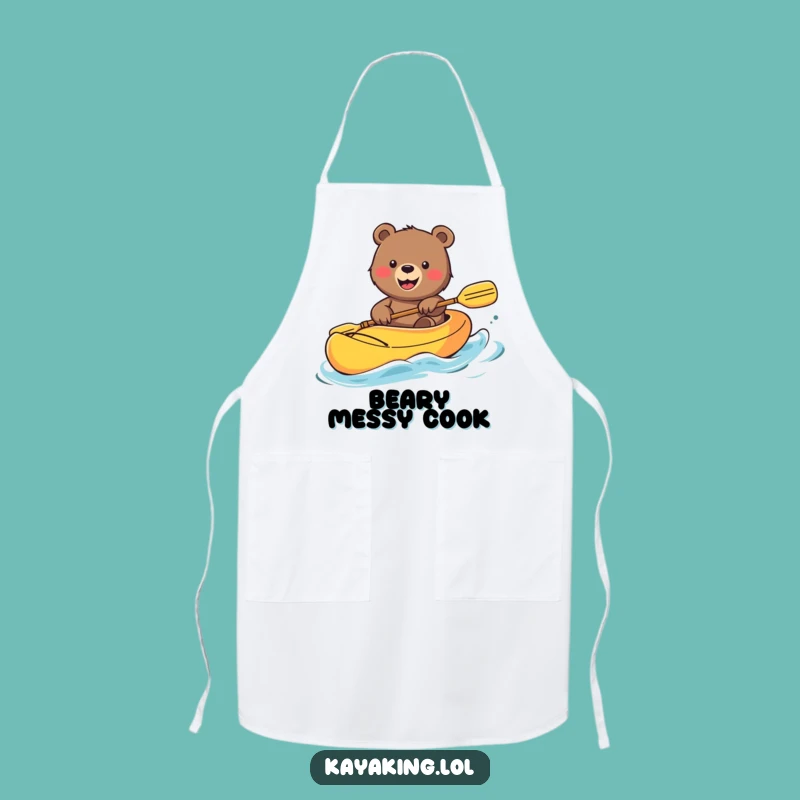 Funny Bear Kayak Apron: Waving Chef's Bright Adventure, Kitchen Fun & Funny Gift