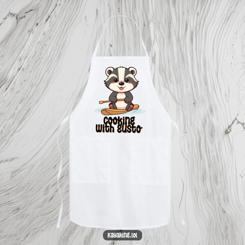 Funny determined badger apron, a badger paddling with great effort, practical kitchen wear for cooking with focus.