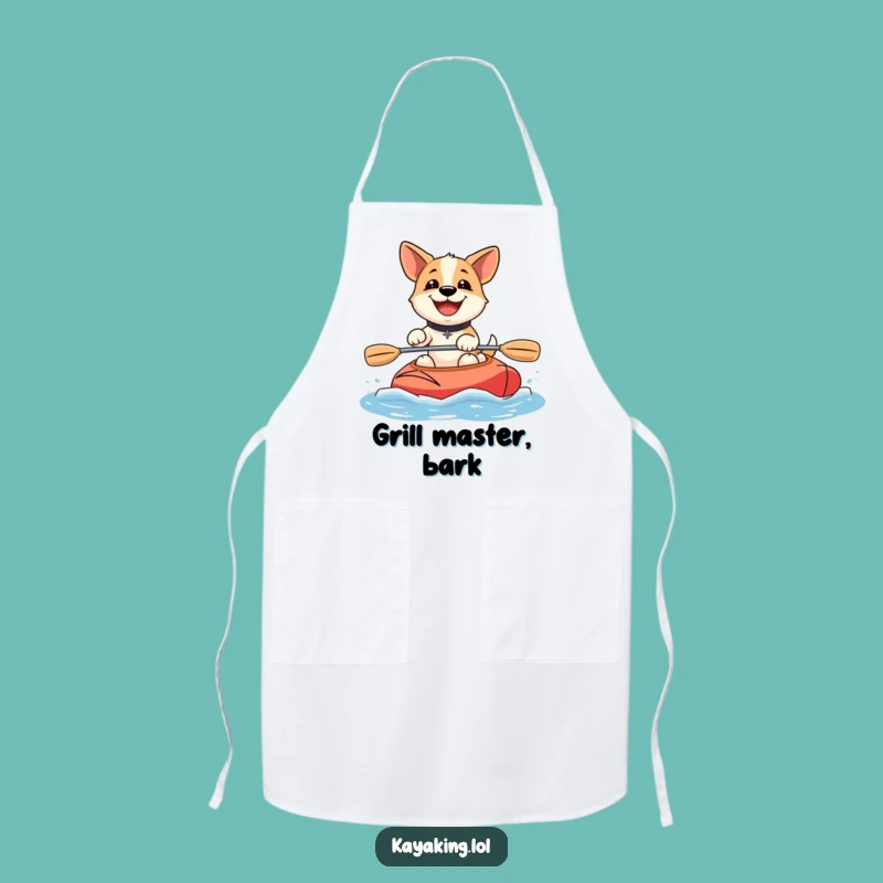 Funny Happy Dog Kayaking Apron: Smiling Pup Paddles, Kitchen Fun for Foodies, Funny Gift