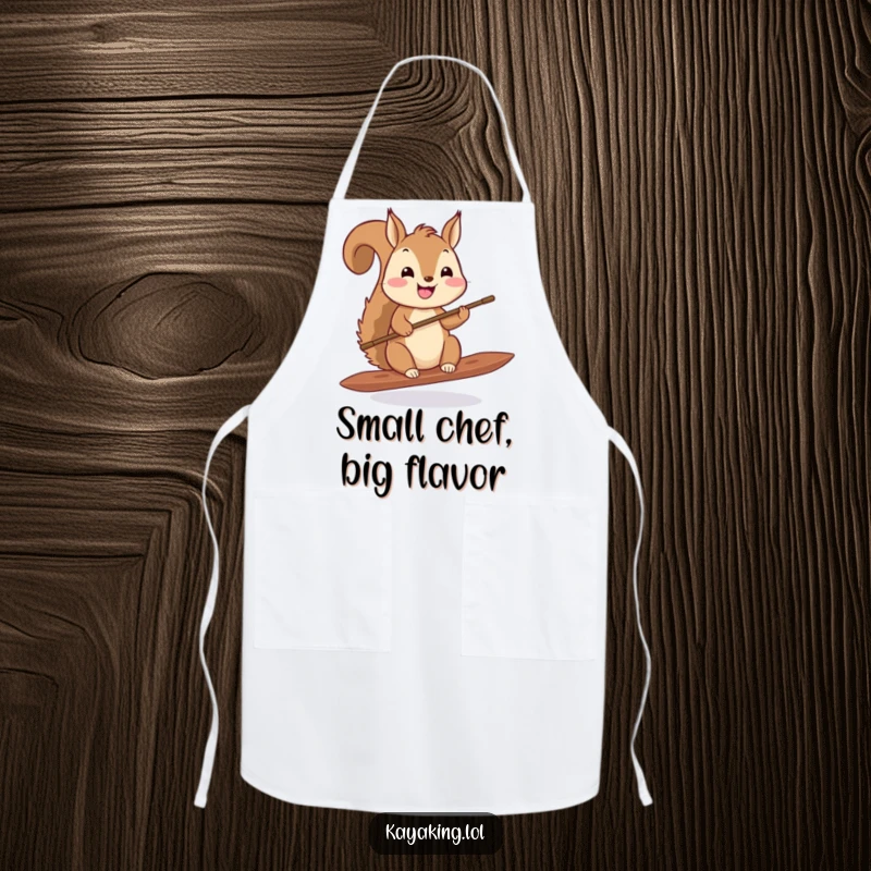 Funny squirrel paddling apron, a cute squirrel holding a tiny paddle, practical kitchen wear for cooking fun.