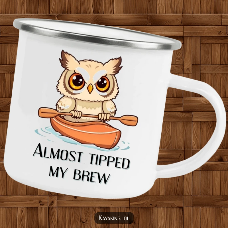 Funny Startled Owl Kayak Camping Mug: A startled owl's epic kayak fail, durable and humorous for adventures.