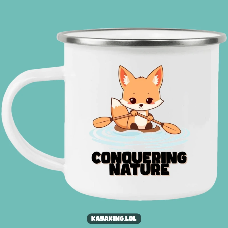 Funny Determined Fox Camping Mug: Outdoor Kayak Power - Great Gift