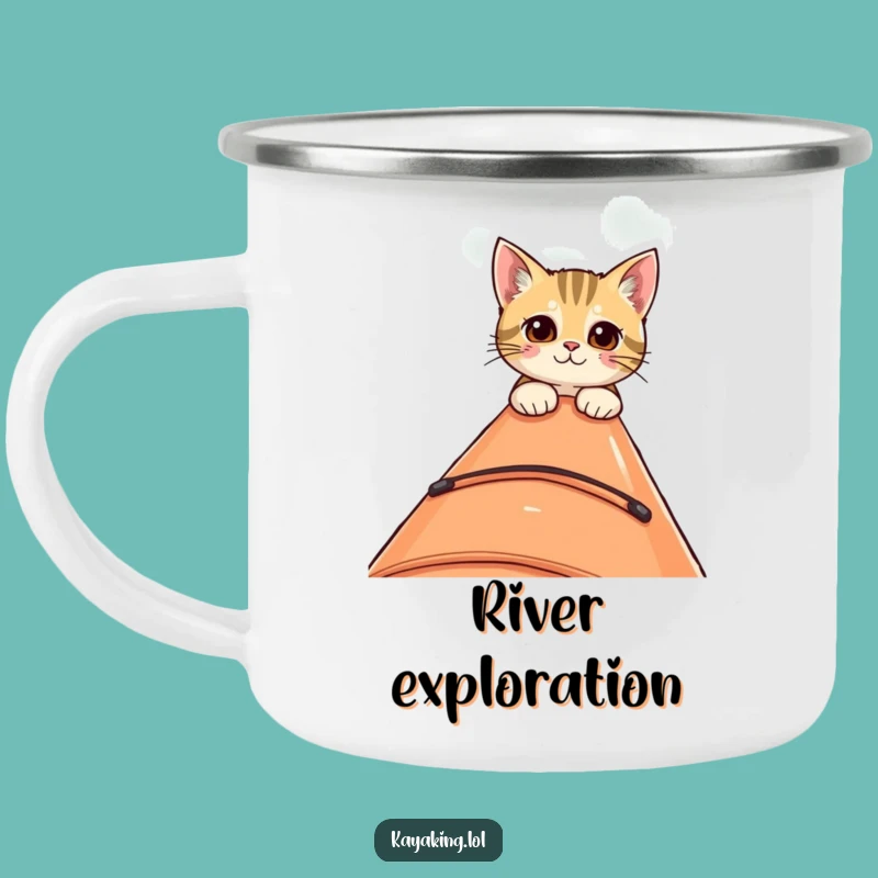Funny Curious Cat Kayak Camping Mug - Outdoor Adventure Gift