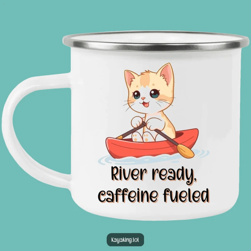 Funny Kitten Kayak Camping Mug: Rugged Cat Bobbing, Durable Funny Gift