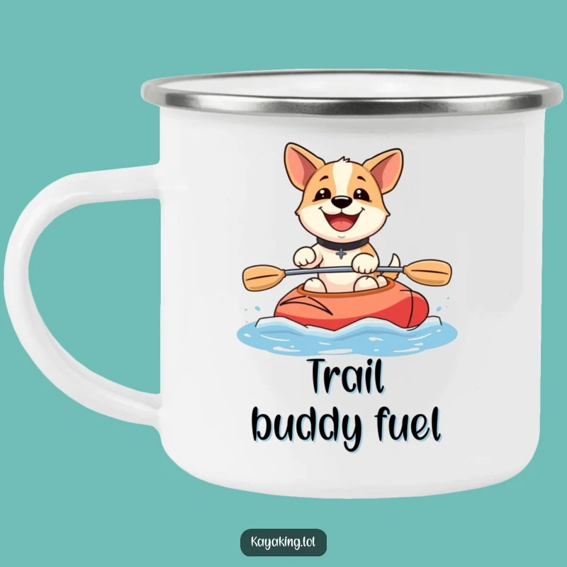 Funny Happy Dog Kayaking Camping Mug: Smiling Pup Paddles, Outdoor Adventure, Funny Gift