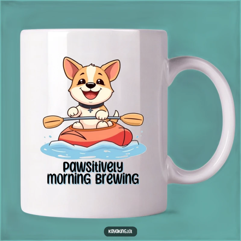 Funny Happy Dog Kayaking Mug: Smiling Pup Paddling Adventure, Perfect Funny Gift for Dog Lovers