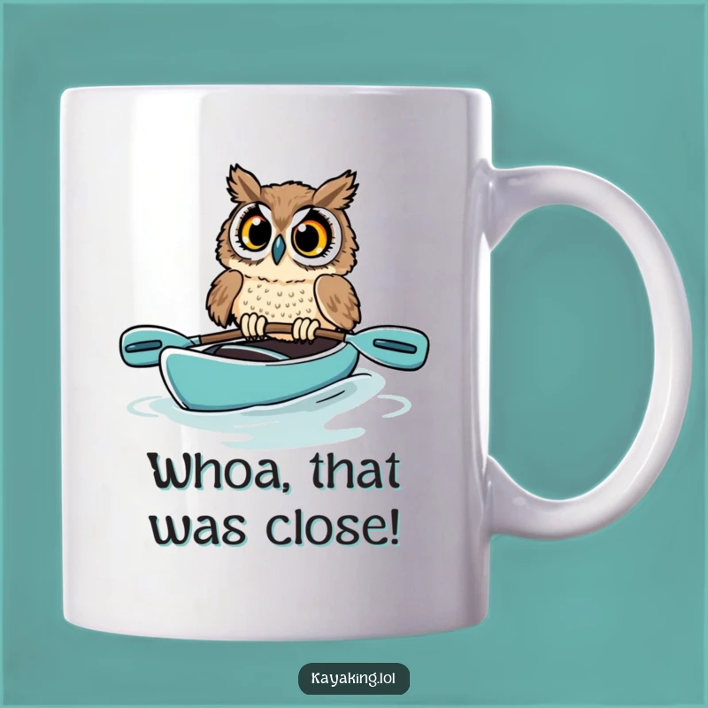 Funny Startled Owl Kayak Mug: A Hilarious Wildlife Mishap Gift for Bird Lovers