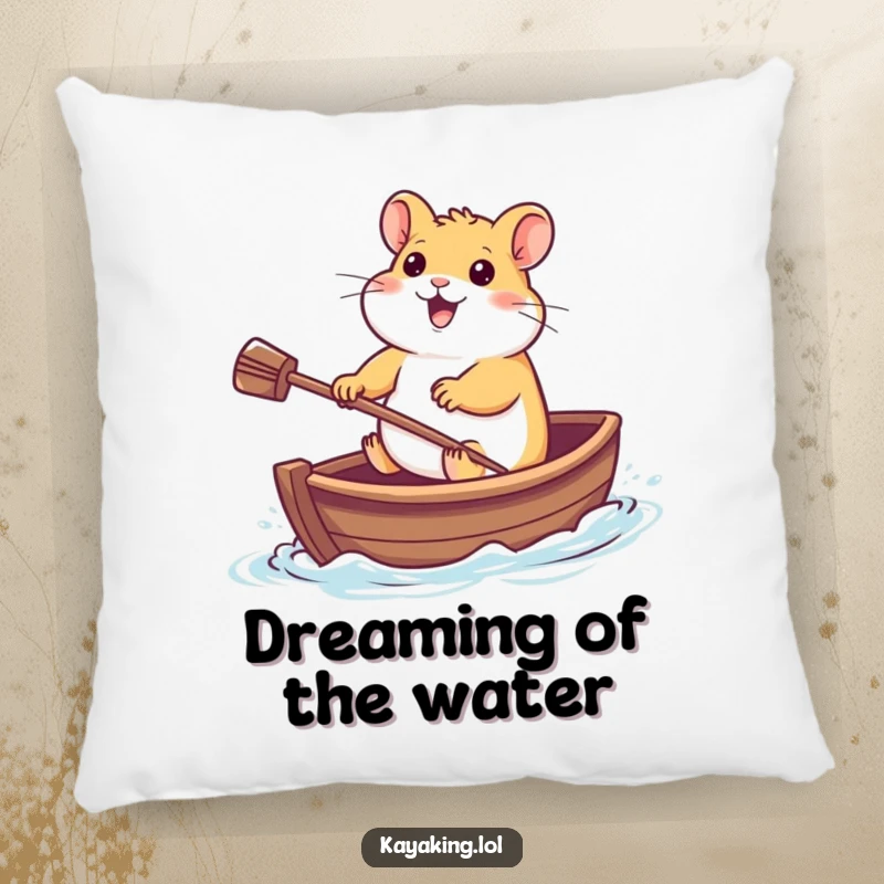 Funny Pillow: A cheerful hamster steering a tiny boat with a paddle, offering a soft and humorous decorative touch.