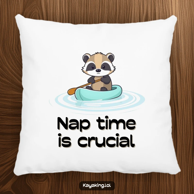 Funny Brave Badger Paddle Pillow: A brave badger's tranquil paddle, soft and humorous decor.