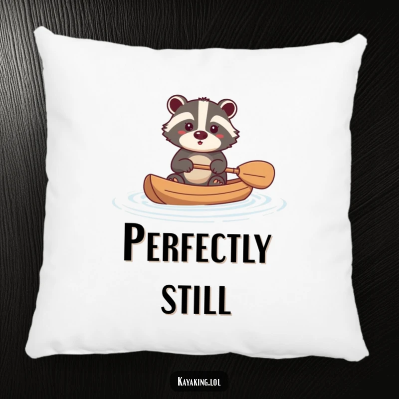 Funny badger pillow depicting a brave animal peacefully kayaking, offering comfort and a touch of serene wildlife charm.
