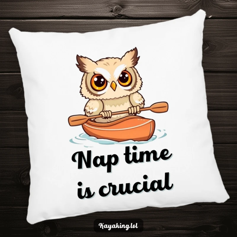 Funny Startled Owl Kayak Pillow: A startled owl's funny boating fail, soft and humorous home decor.