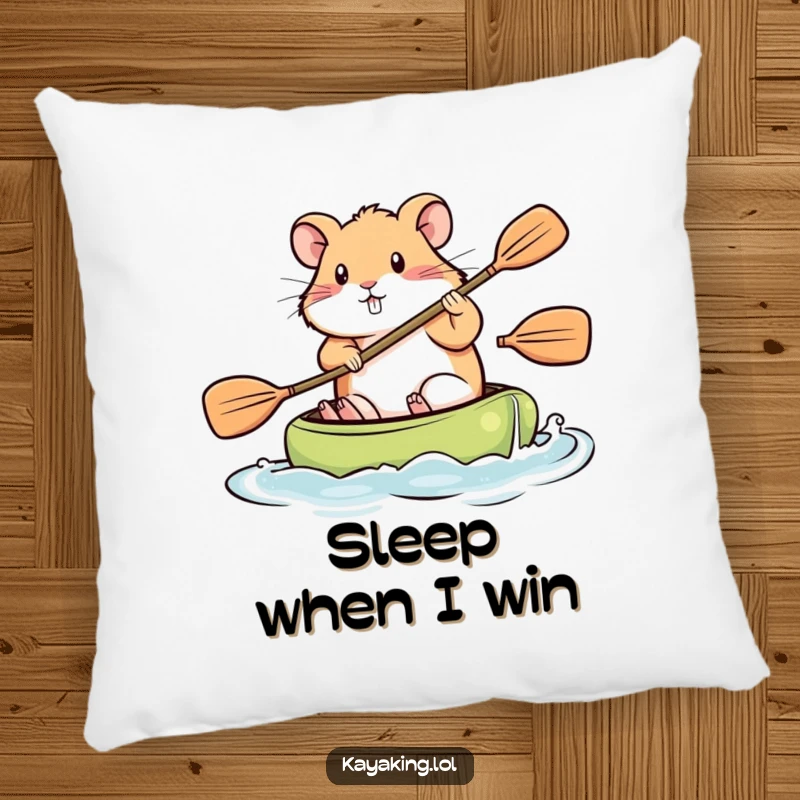 Funny Pillow, a hamster paddling a kayak with resolve, providing humorous comfort and decor.