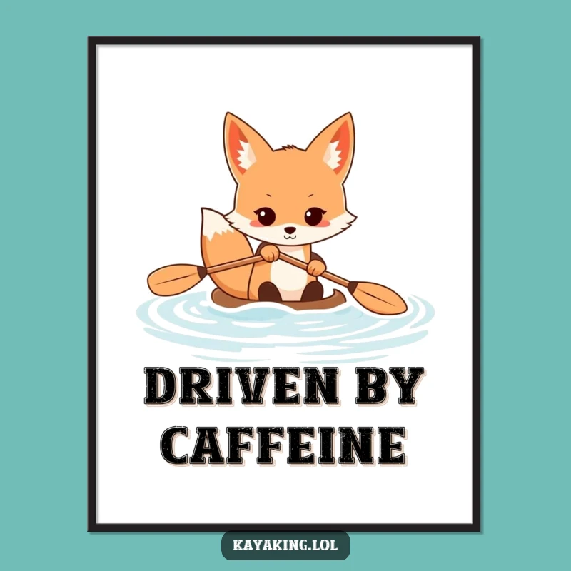 Funny Determined Fox Digital Print: Energetic Kayak Art for Instant Download