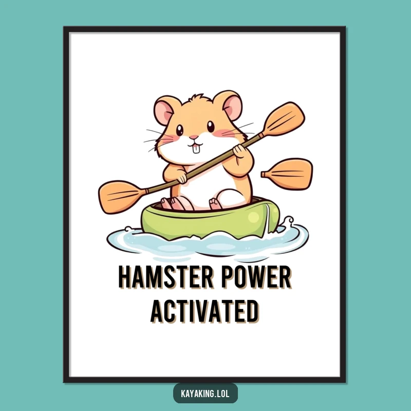 Funny Determined Hamster Kayak Digital Print: Motivational Art, Perfect Gift for Art Lovers