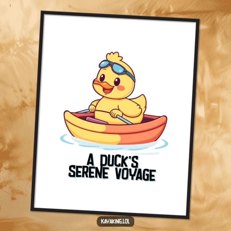 Funny duck afloat in a vibrant kayak, a digital illustration ready to be printed and framed. Artistic fun.