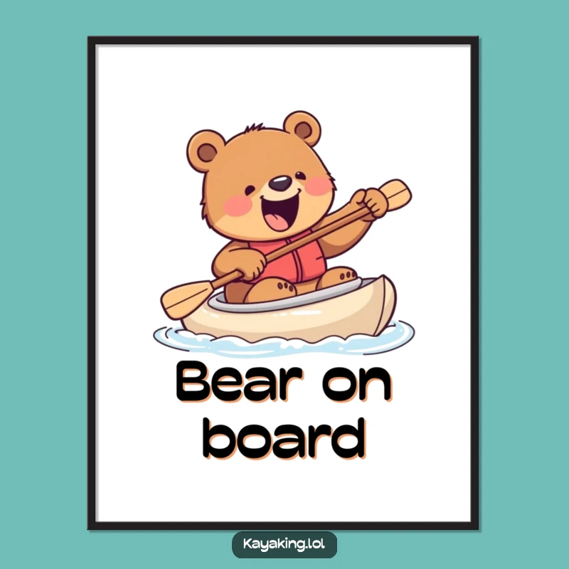 Funny Excited Bear Kayak Digital Art - Instant Wild Print