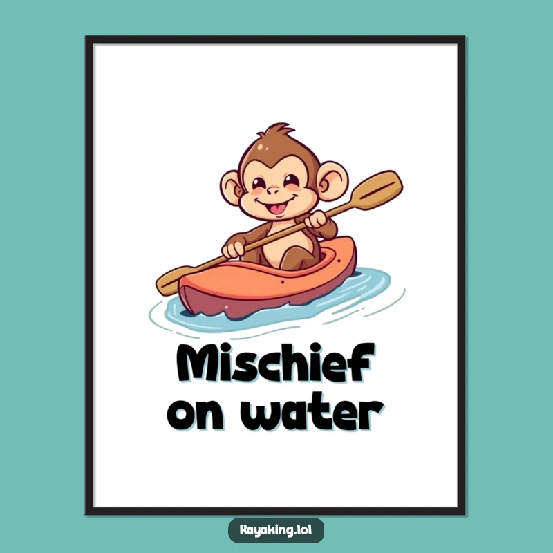 Funny Monkey Kayak Digital Art: Decorate with Adventure! This Playful Print is a Unique Funny Gift!