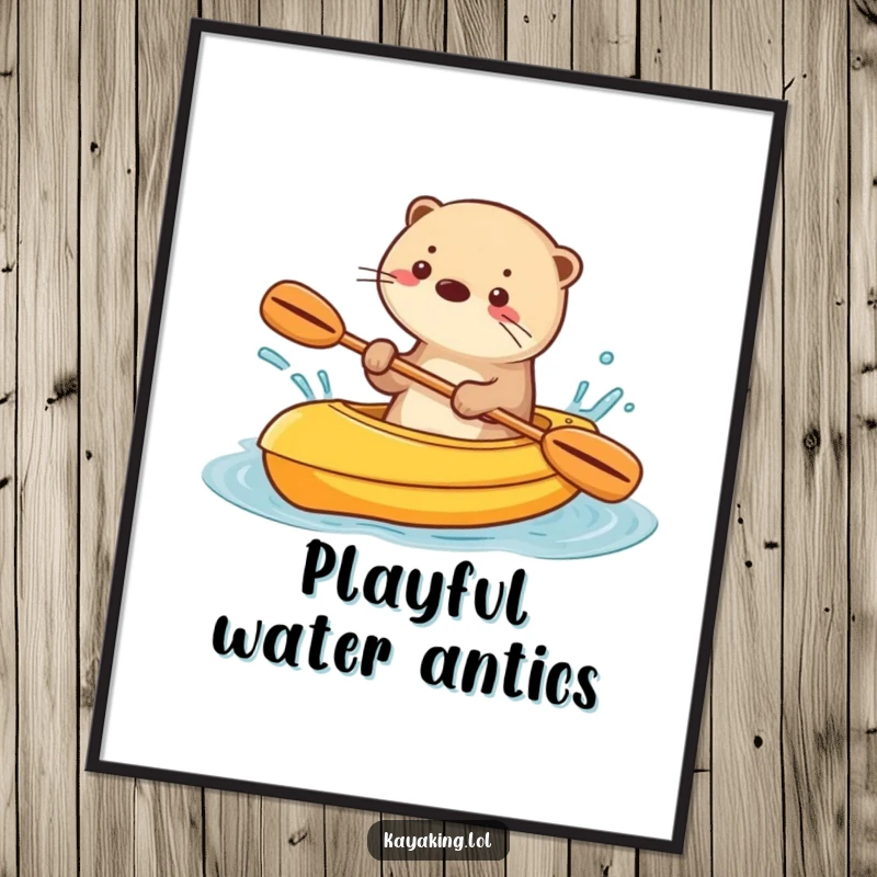 Funny digital art of a playful otter splashing water from a kayak, bringing vibrant energy and humor to any room.