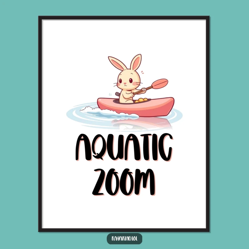 Funny Rabbit Kayak Digital Art: Instant Energy and Humor for Your Walls