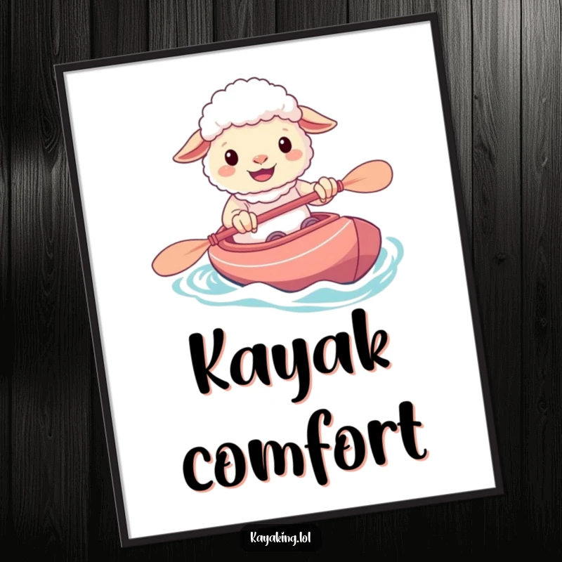 Funny digital art of a cheerful sheep with a wide grin, expertly maneuvering its kayak, embodying pure water fun.