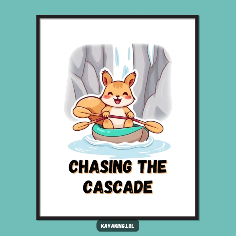 Funny Squirrel Kayak Waterfall Digital Art: Instant Adventure and Humor for Your Space