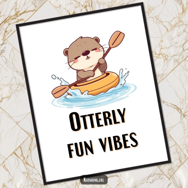 Funny winking otter splashing water playfully from its kayak, depicted in vibrant digital art for immediate smiles. This print is pure aquatic fun.
