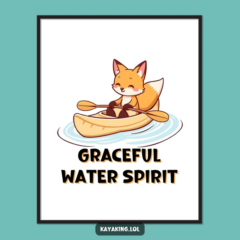 Funny Fox Kayaking Digital Art Print: Graceful Navigator, Instant Download, Unique Funny Gift
