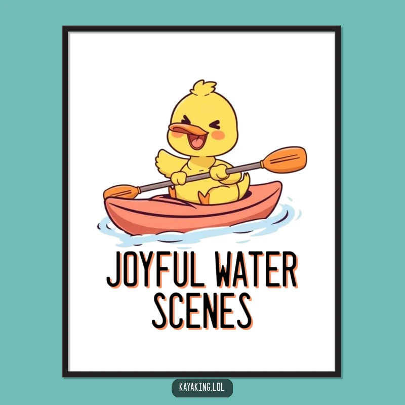 Funny Happy Duck Kayaking Digital Art Joyful Wall Decor Gift
