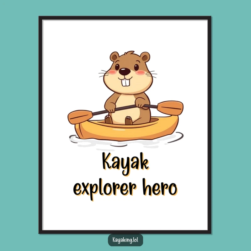 Funny Beaver Kayak Digital Art: Enthusiastic Paddler Decor