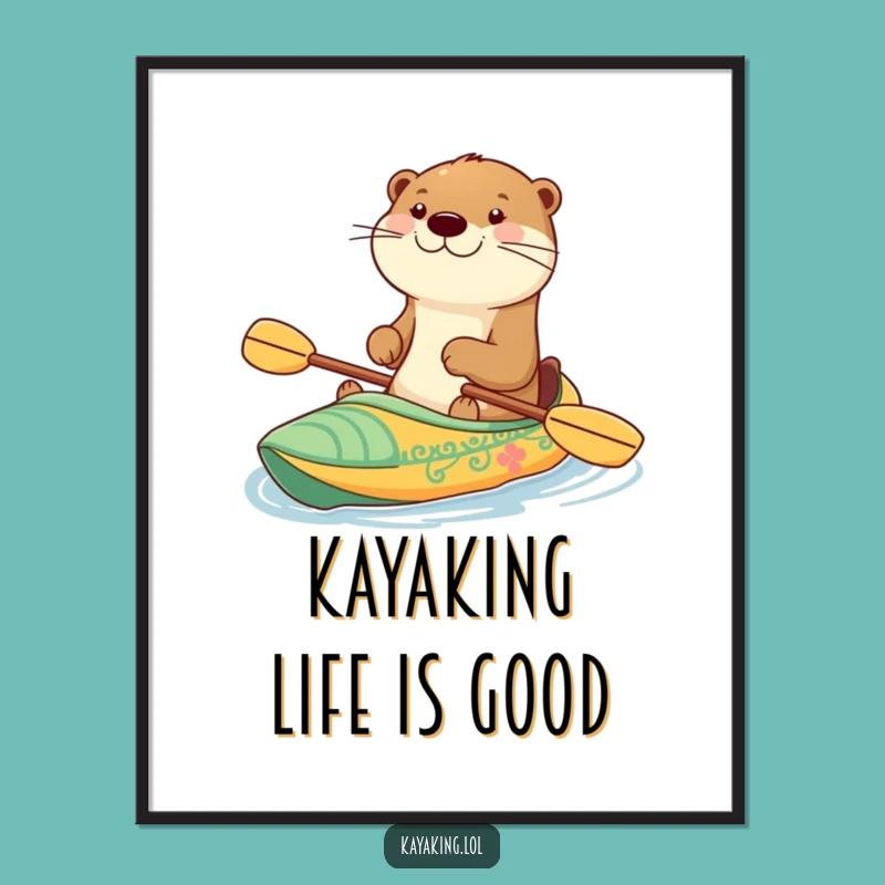 Funny Happy Otter Kayak Digital Art - Instant Joyful Print