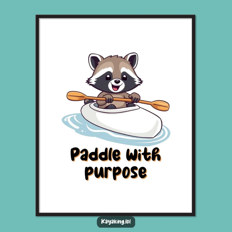 Funny Raccoon Kayak Digital Art: Joyful Paddler Instant Gift