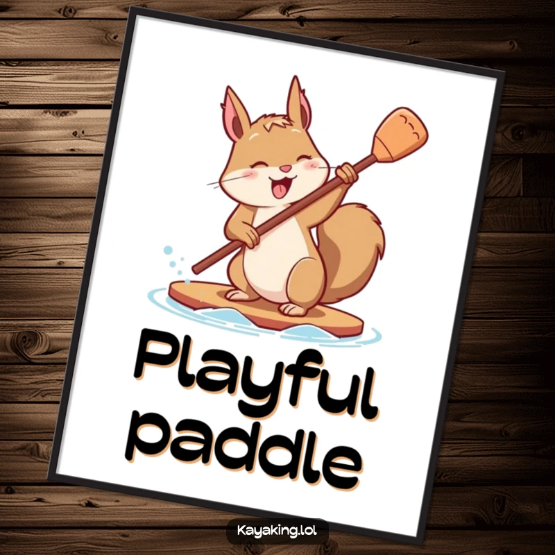 Funny digital art of a determined squirrel energetically flipping its paddle with playful effort, capturing ambition and fun.