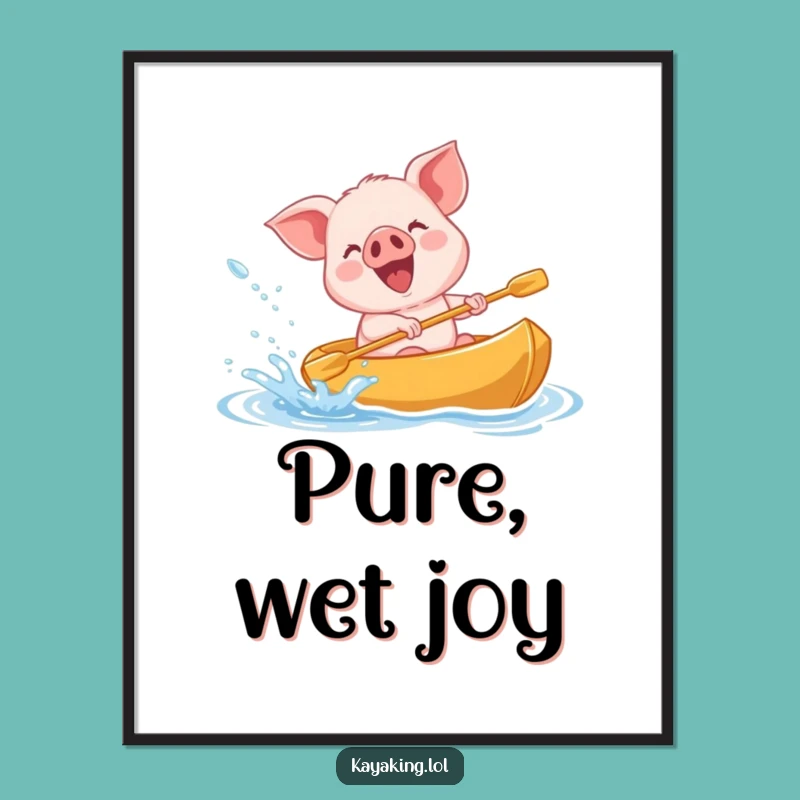 Funny Giggling Piglet Kayak Digital Print - Joyful Splashy Art