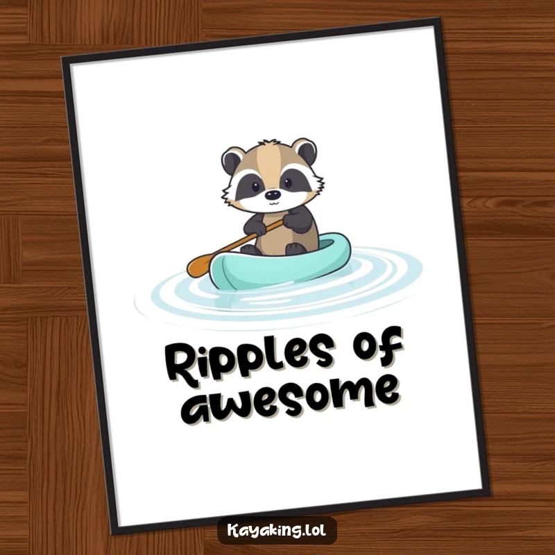 Funny Brave Badger Paddle Digital Art Print: A brave badger's peaceful paddle, instant humorous artwork.