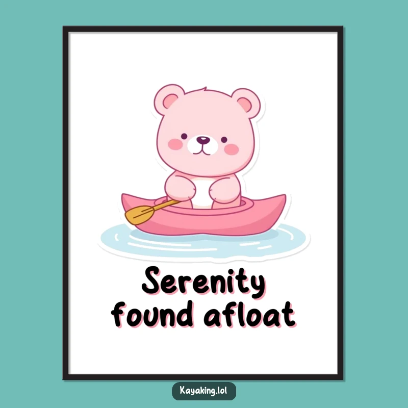 Funny Pink Bear Kayak Print: Relaxing Humorous Gift for Serene Decor