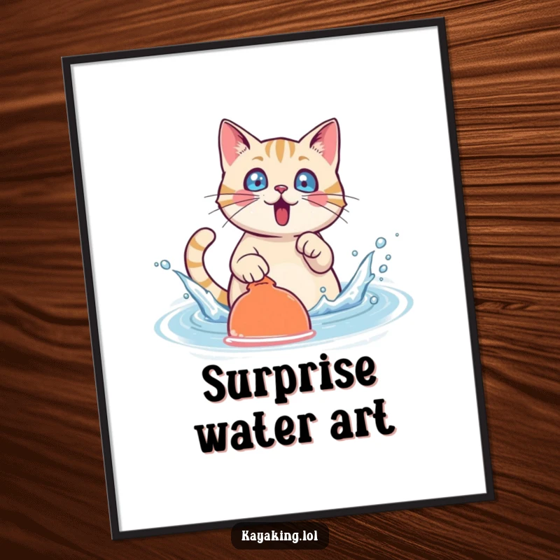 Funny Cat Digital Art: Surprised cat character splashing water with a paddle, creating a dynamic and humorous visual.
