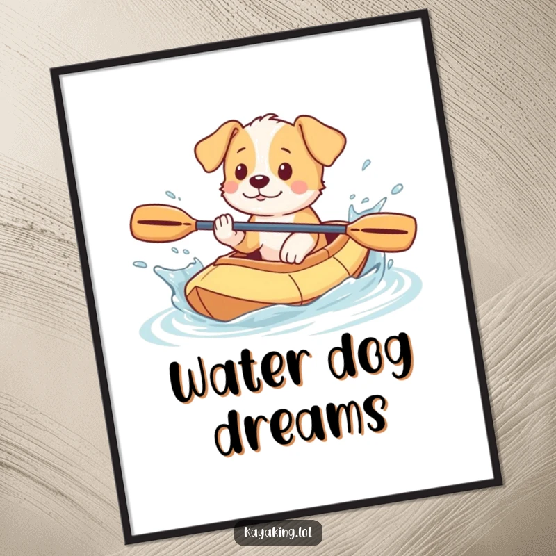 Funny Puppy Digital Art: Playful puppy splashing water from a kayak, a humorous and energetic piece of art.