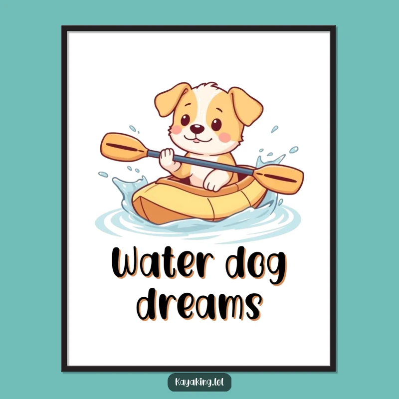 Funny Puppy Kayak Digital Art: Splashy Pup's Water Joy, Instant Playful Decor