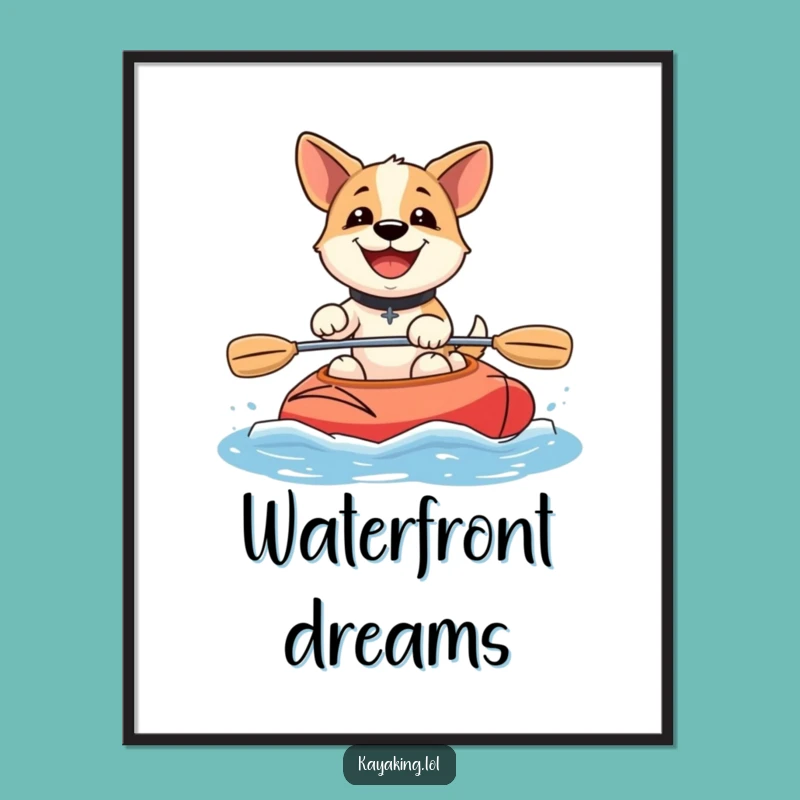 Funny Happy Dog Kayaking Digital Art Print: Smiling Pup Paddles, Instant Download, Funny Gift