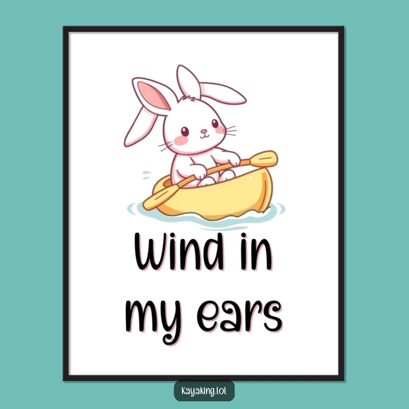 Funny Playful Bunny Digital Print: Adorable Kayak Art for Instant Download