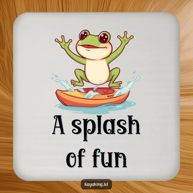 Funny Coaster, a frog splashing into a kayak, providing a humorous and protective surface for drinks.