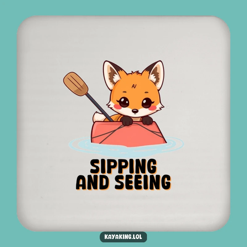Funny Curious Fox Kayak Coaster Set Intriguing Bar Accessory Gift