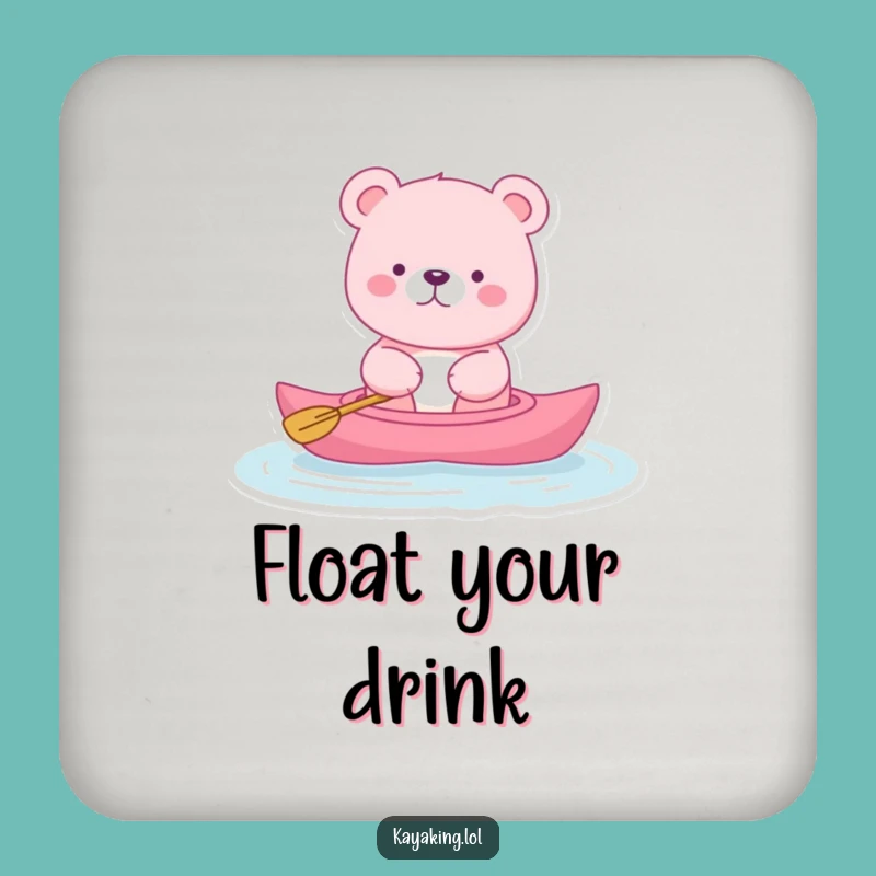 Funny Pink Bear Kayak Coaster: Humorous Gift for a Relaxed Table
