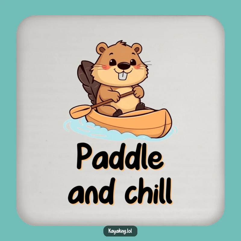 Funny Beaver Kayaking Drink Coasters: Protect Surfaces with this Determined Paddler's Humor