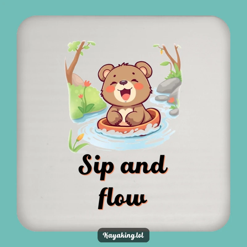 Funny Bear Cub Stream Drink Coaster: Woodland Fun, Perfect Funny Gift