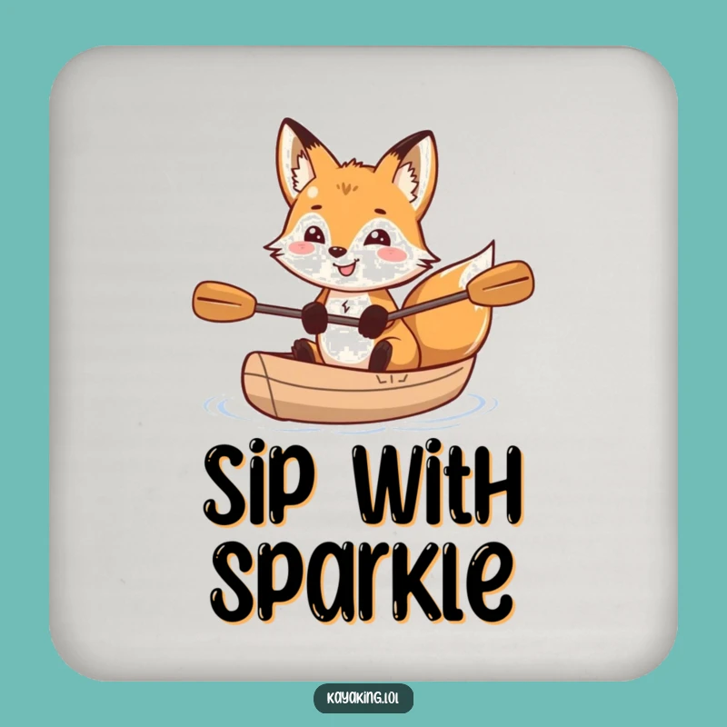 Funny Fox Kayak Drink Coaster: Sparkling Table Protector Gift