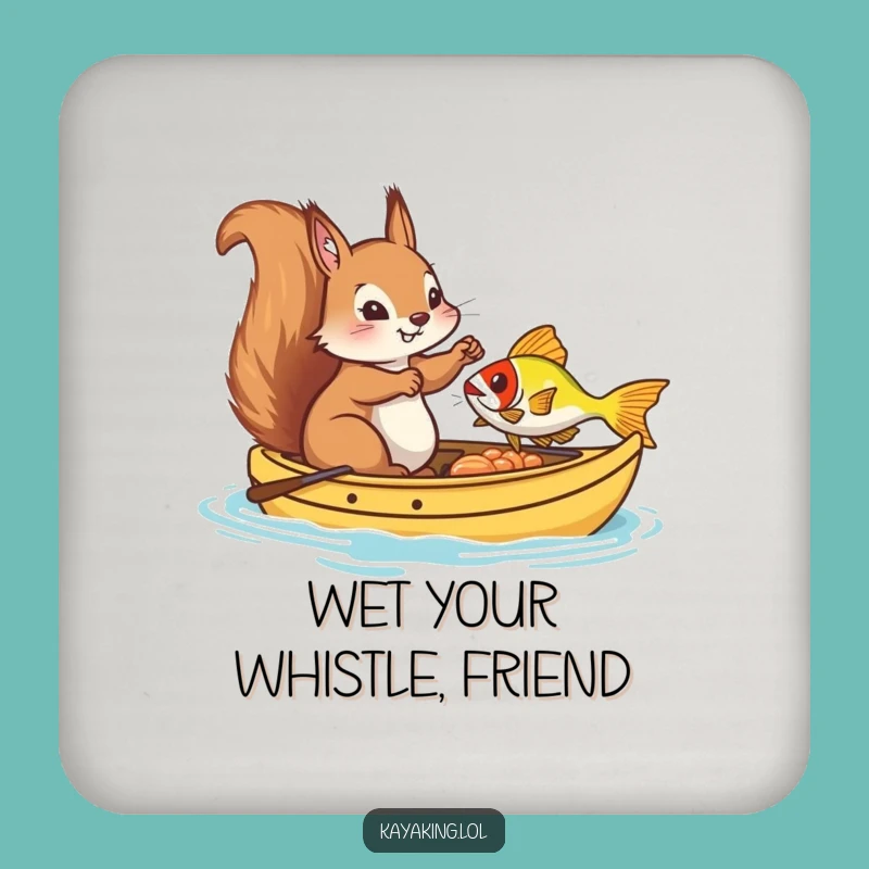 Funny Squirrel Kayak Fishing Coaster: Humorous Drink Accessory, Perfect Gift for Hosts
