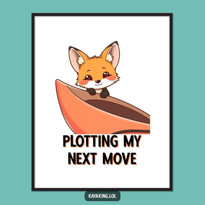 Funny Curious Fox Kayak Poster - Whimsical Nature Wall Art