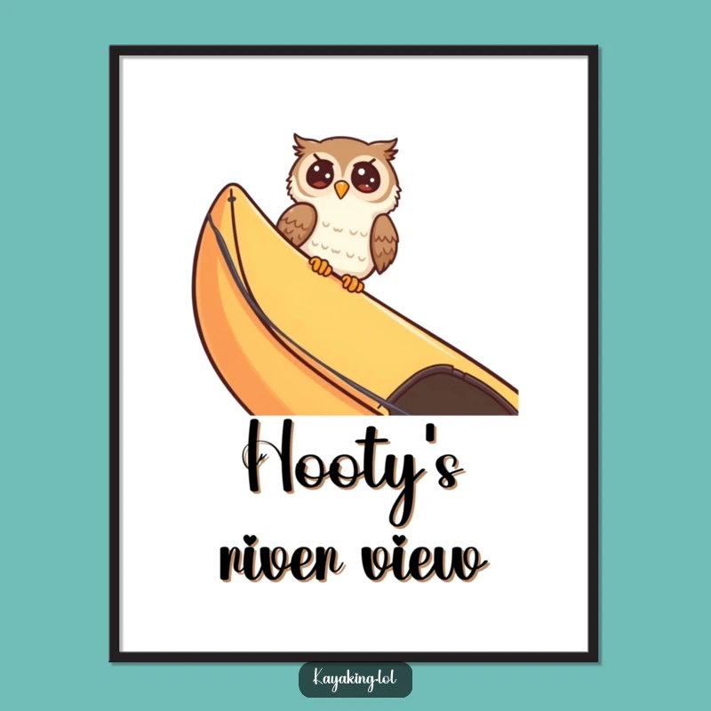 Funny Giggling Owl Kayak Poster - Whimsical Cartoon Bird Wall Art Gift