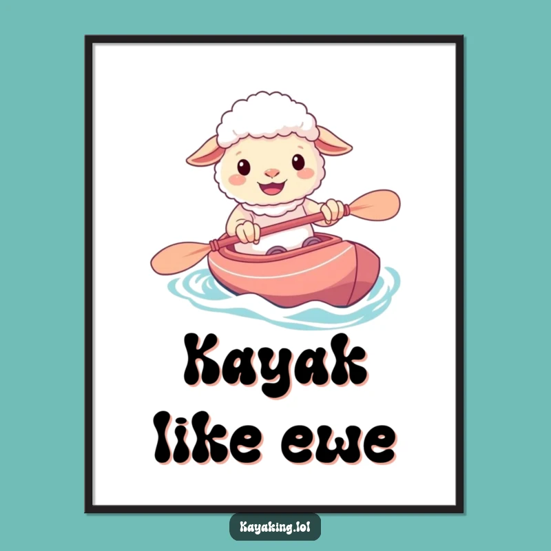 Funny Sheep Kayak Art Poster: Whimsical Water Fun, Perfect Funny Gift